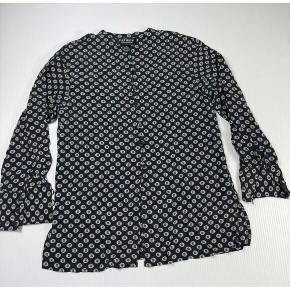 Patrick Collection 100% Silk Navy Polka Dot Blouse Long Sleeve Button Down Sz 6